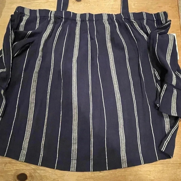 Nwt Sonoma belle eyelet sleeve Blue White Striped Top Size L Boho Western - Picture 4 of 6